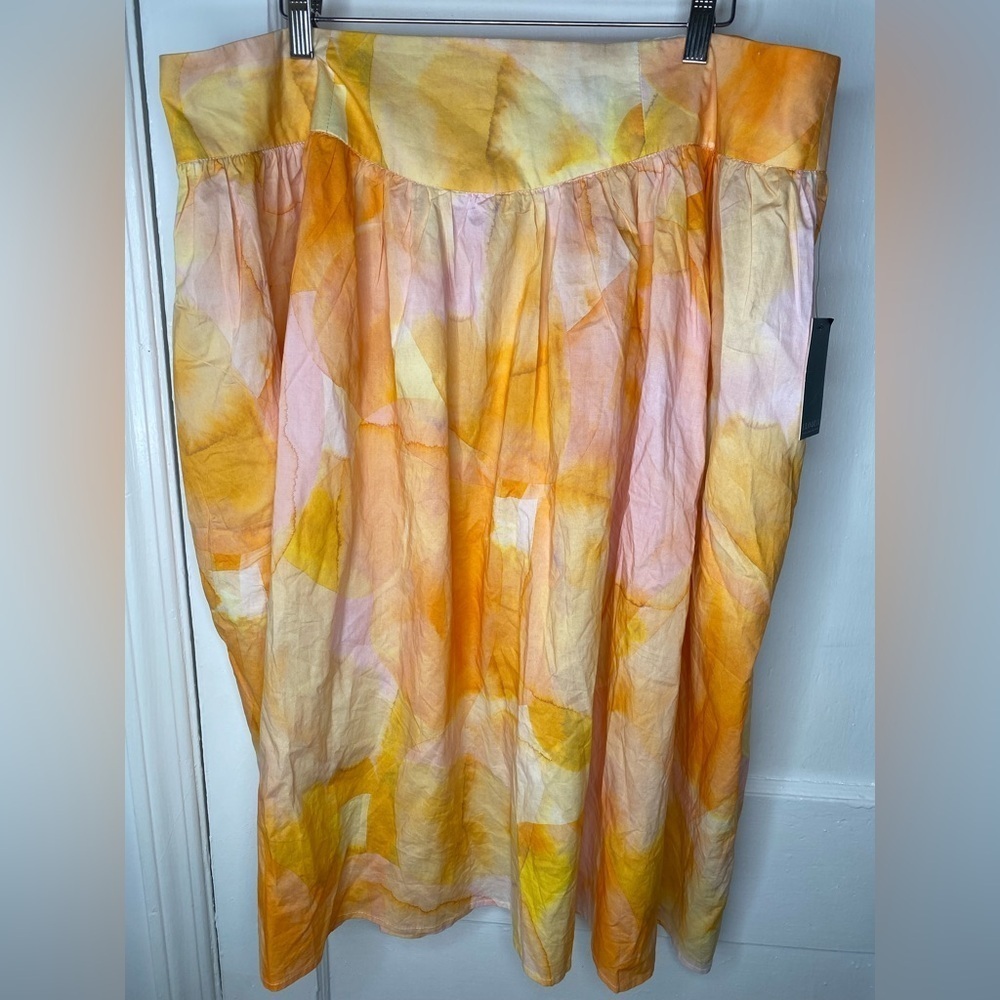 Eloquii NWT Yoke Detailed Floral Orange, Pink, & Yellow Midi Skirt